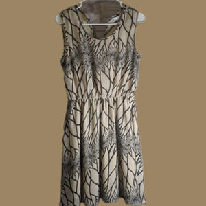 Charming Charlie Small sleeveless lightweight tan & Brown dress. fall/winter